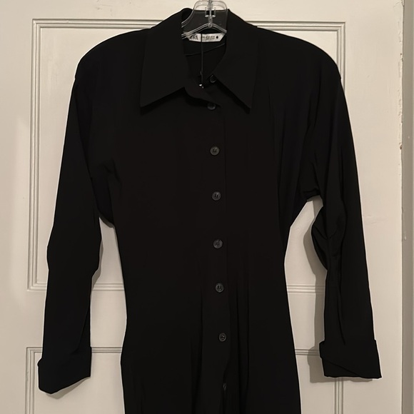 Zara Black Slim Pencil Skirt Maxi Shirt Dress Button Down NWT XS - Picture 4 of 11